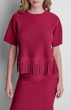 DKNY Fringe Short Sleeve Sweater in Rhythm Red at Nordstrom, Size X-Large