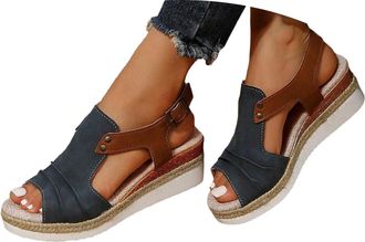 Generic Wedge Sandals For Women UK Orthopedic Ankle Strap Arch Support Open Toe Shoes Mid Heel Espadrilles Non-Slip Summer Casual Beach Daily jogging walking 