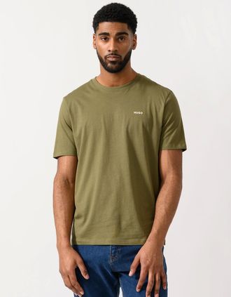 HUGO BOSS Mens HUGO Dero222 Mens Cotton-Jersey T-Shirt with Logo Print - Open Green 389 - Tan - Size: 38