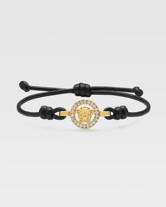Versace Jeans Couture Leather, Metal & Strass Medusa Bracelet