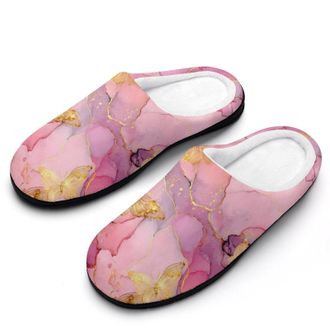 Generic Butterfly Pink Gold Marble Mens Slippers Comfortable And Non-slip Cotton Slipper Shoe for House