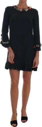 Dolce & Gabbana Smaragd Kristal A-Lijn Jurk - Dames - Korte kleedjes - Groen - XS - Rayon - Kleedjes