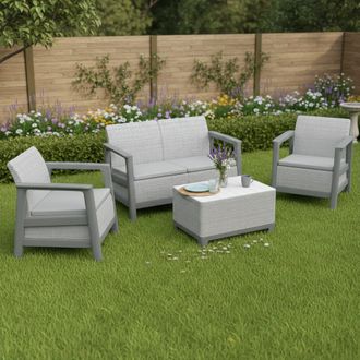 Dmora Set De Sal&oacute;n Exterior Grafton, Sala Exterior 4 Asientos, Mesa, Resistente Rayos Uv, Gris Claro