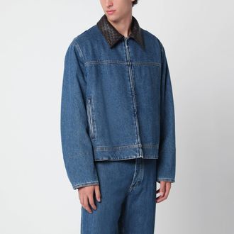 Bottega Veneta Giacca in denim blu con colletto in Intrecciato