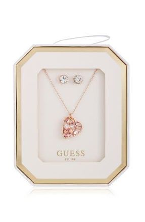 Guess Heart Pendant Necklace & Stud Earrings Set in Rose Gold at Nordstrom Rack