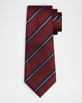 Giorgio Armani Mens Regimental Stripe Silk and Cotton Tie