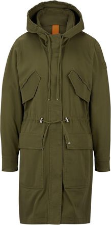 HUGO BOSS Womens Solid Patterned Hooded Drawstring Trench Coat in Green - Size 4 UK