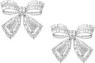 Self Portrait Accessoires, Dames, Grijs, ONE Size, Crystal Bow Earrings