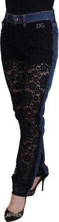 Dolce & Gabbana Womens Black Floral Lace Front Skinny Denim Jeans And Blue Cotton Clothing