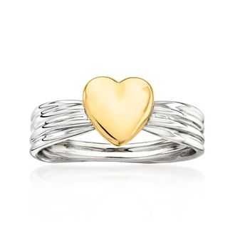Ross-Simons 14kt Yellow Gold and Sterling Silver Puffed Heart Ring