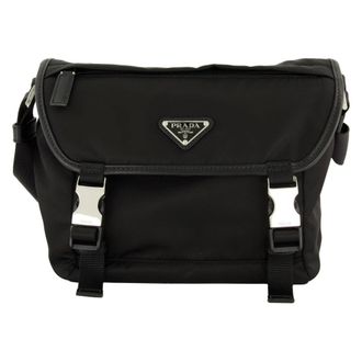 Prada Re-Nylon and Saffiano Leather Shoulder Bag - male - Prada - Cross Body Bags - Black - ONE SIZE - Bags