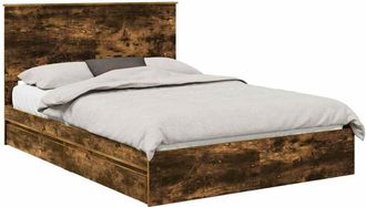 vidaXL Bed Frame with Drawer Smoked Oak 135 x 190 cm Engineered Wood vidaXL