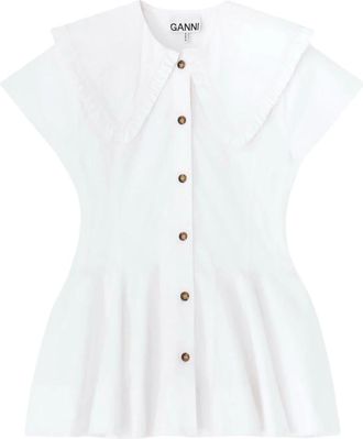 Ganni Overhemden, Dames, Wit, S, Katoen, Cotton Stretch Peter Pan Collar Shirt