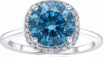 Pompeii3 3 1/4Ct Blue Diamond Halo Engagement Ring Lab Grown in 14k White Gold