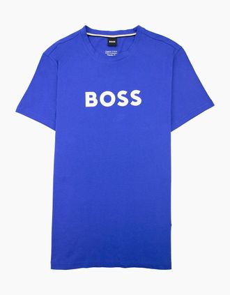 HUGO BOSS Mens Hugo Boss Organic-cotton T-shirt With Contrast Logo Elec Blue - Size: 38