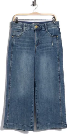 Democracy Double Side Seam Crop Wide Leg Jeans in Mid Blue Artisinal at Nordstrom Rack, Size 10