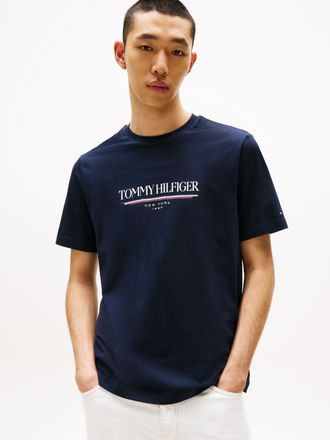 Tommy Hilfiger T-Shirt TOMMY HILFIGER BRAND LOVE HILFIGER TEE, Herren, Gr. XXL, blau (desert sky), Single Jersey, Obermaterial: 100% Baumwolle, regular fit, Rundhals