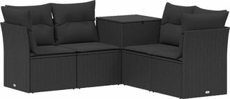 vidaXL Juego De Sof&aacute; 5 Uds. Negro Rat&aacute;n Sint&eacute;tico Y Acero Vidaxl