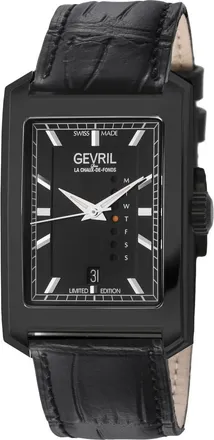 Gevril Group Manhattanhenge Automatic Rectangle Croc Embossed Leather Strap Watch, 39mm in Black at Nordstrom Rack