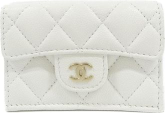 Chanel White Grained Calfskin Wallet (Tri-Fold) (Pre-Owned)