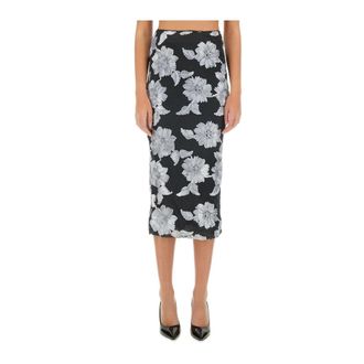 Rotate Rotate Birger Christensen - Elegante Pencil Midi Rok met Bloemendessin - Dames - Rokken - Zwart - Maat: XS Poliester