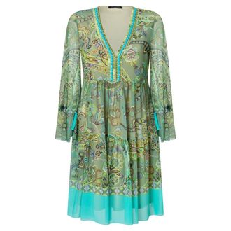 Ana Alcazar Groene Deco Jurk met V-hals - Dames - Casual kleedjes - Groen - S - Polyester - Kleedjes
