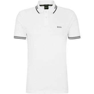 HUGO BOSS Herenpolo met contrasterende strepen van Paul (Wit)