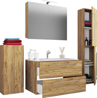 ebuy24 Vcm 5pcs Set 1 Lavabo Con Dos Cajones, 1 Gabinete De Espejo, 1 Lavabo, 1 Midischrank, 1 Gabinete Alto Lavabo De Cer&aacute;mica Gabinete Inferior Colgante 80