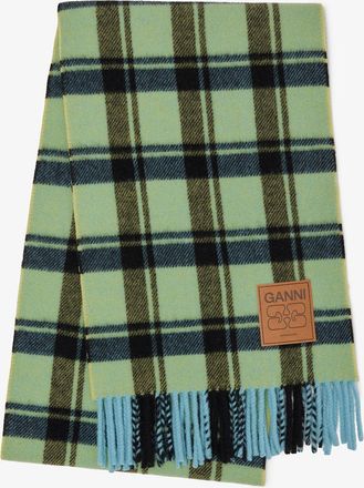 Ganni Yellow Check Wool Scarf