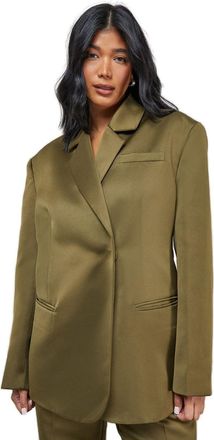 Warehouse Premium Satin Oversized Blazer Co-ord, 14, Olive