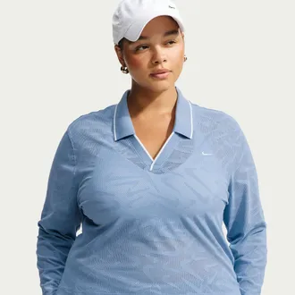 Nike Womens Nike Sportswear Chill Lace Tight Mod-Cropped Long-Sleeve Top (Plus Size) in Blue | IU7868-486