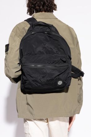 Stone Island Backpack With Logo Patch, Mens, Black