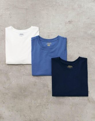 Polo Ralph Lauren confezione da 3 magliette intime girocollo in bianco, blu e nero