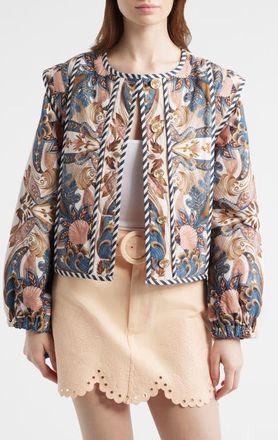Farm Rio Sea Garden Print Button Front Jacket in Sea Garden Scarf Sof at Nordstrom, Size Xx-Small