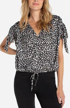 Liverpool L.A. Print Tie Sleeve Top in Black/Cream Hearts at Nordstrom, Size X-Small