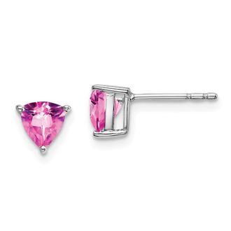 Diamond2Deal 14k White Gold Trillion Created Pink Sapphire Earrings