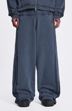 Jaded London Oversize Sporty Stripe Denim Wash Cotton Sweatpants in Blue at Nordstrom, Size Xx-Large