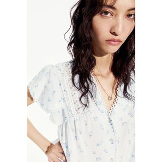 H&M Lace-inset blouse in Light Blue/floral at Nordstrom, Size X-Small
