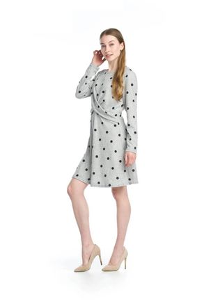 Papillon Polka Dot Stretch Sweater Dress In Grey