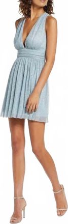 Lulus Metallic Stripe Twist Back Skater Dress In Blue