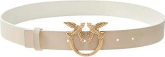 Pinko Omkeerbare leren riem met logo-gesp - Dames - Riemen - Beige - XS - Leer - Accessoires