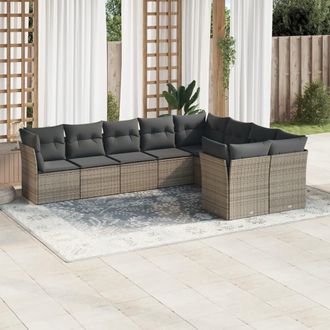 vidaXL Set De Muebles De Jard&iacute;n 9 Pzas Y Cojines Rat&aacute;n Sint&eacute;tico Gris Vidaxl