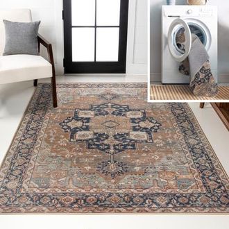 Jonathan Y Designs Maris Ornate Medallion Machine-Washable Area Rug in Beige/blue at Nordstrom, Size 5Ft 0In X 8Ft 0In