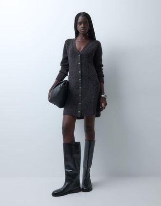 Vero Moda abito mini lavorato a maglia con scollo a V e bottoni, marrone cioccolato