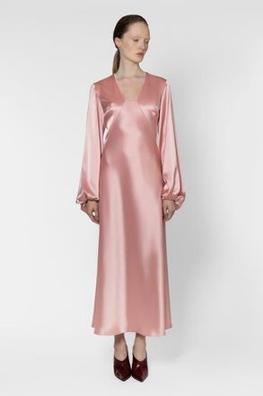 Roksanda Ilincic Amori Long Sleeve Satin Midi Dress in Rose Clair at Nordstrom, Size 10