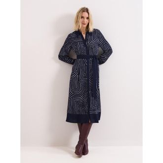 Phase Eight Charlotte Long-Sleeve Belted Midi Dress in Navy/ivory at Nordstrom, Size 10