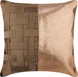 OEM Funda De Almohada, Funda De Almohada Color Cobre, Piel Sint&eacute;tica Met&aacute;lica Con Estampado Azul, Patchwork De Seda Cuadrado De 24x24 Pulgadas - Mitad Cob