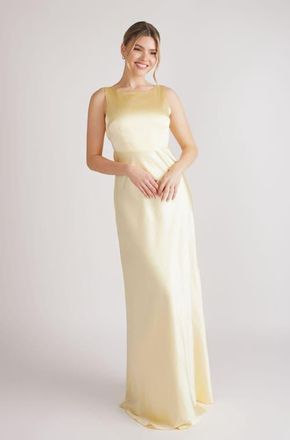 Six Stories Cowl Back Satin Bridesmaid Dress in Lemon at Nordstrom, Size 10