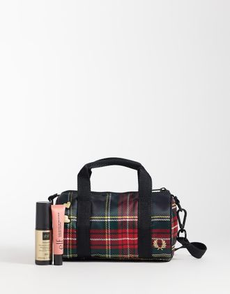 Fred Perry x Amy Winehouse borsa a barilotto mini in nylon tartan rossa-Rosso