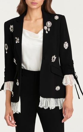 Cinq &agrave; Sept Roxie Crystal Brooch Blazer in Black/Ivory at Nordstrom, Size 00